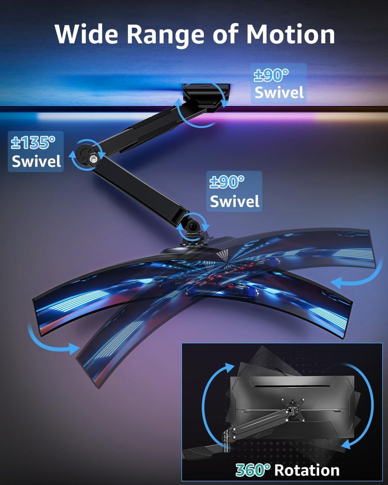 MOUNTUP Monitor Wall Mount for 22-43 Inch Curved Screens, Holds 2.2 to 33.1 lbs, Ultrawide Computer Monitor Wall Mount, Heavy Duty Wall Monitors Arm, 75x75 mm to 200x200 mm Vesa Mounts - Image 5